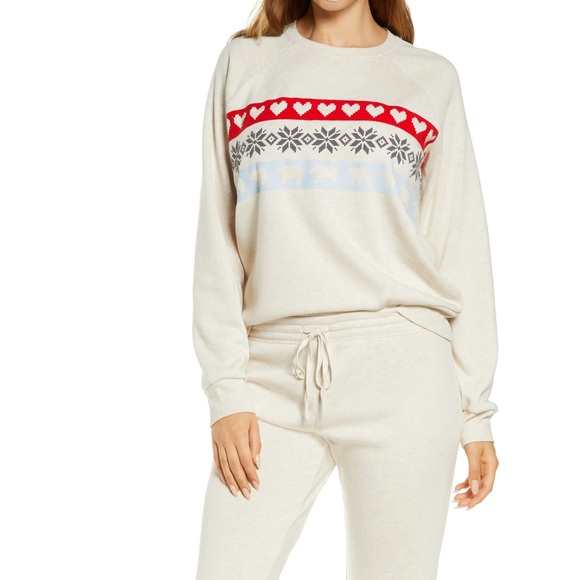 PJ Salvage Beige Sweater with Red and Navy Patterns - Picture 1 of 8